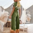 thumbnail image 5 of Summer Jumpsuits for Women Casual Loose V Neck Buttons Short Sleeve Belted Wide Leg Crop Pants Rompers with Pockets, 5 of 8