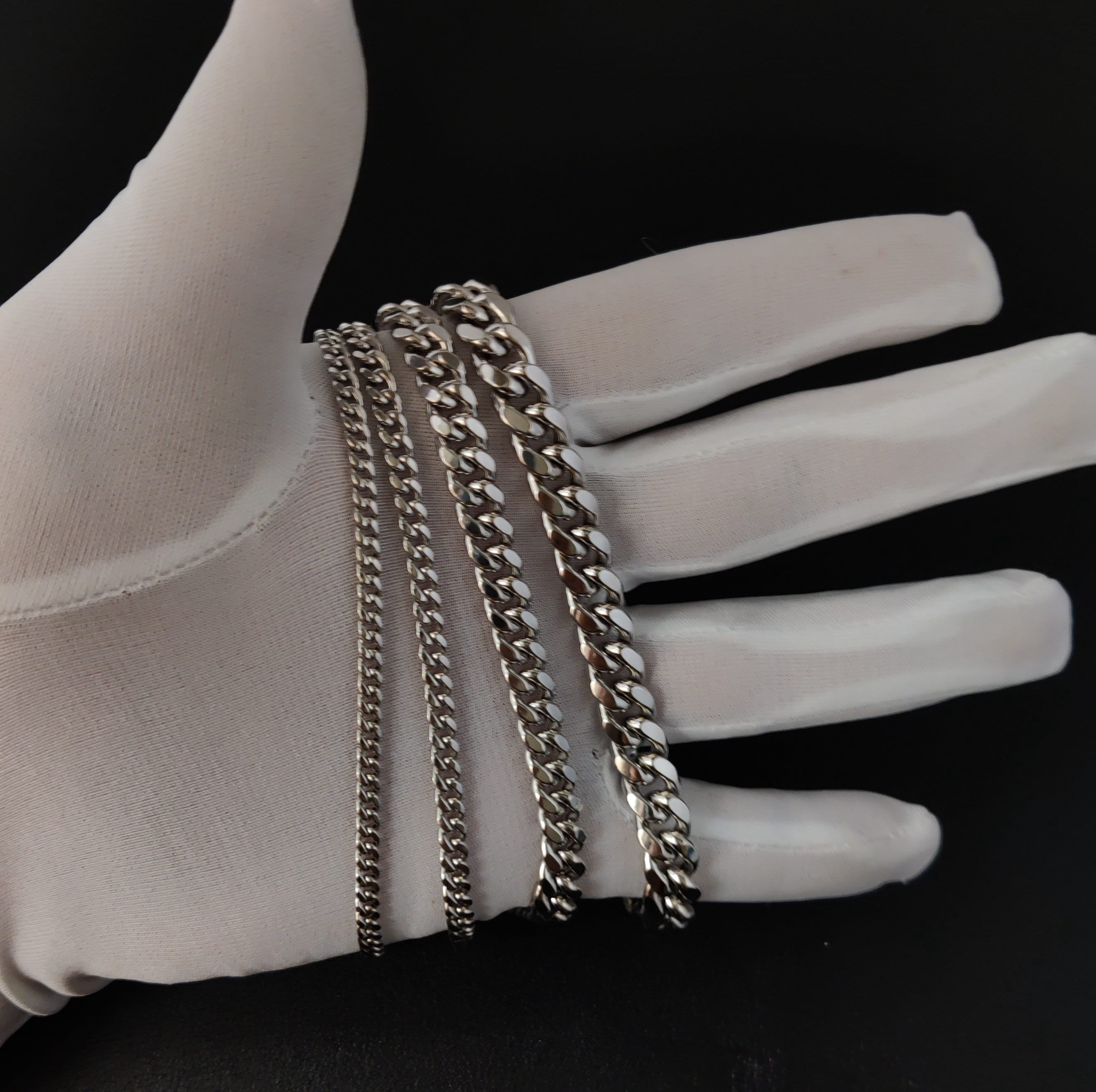 10k Real White Gold Miami Cuban Link Chain Necklace,3mm-9.4mm 10K White Gold, Man Gold Chain,Ladies Gold Chain, White Miami Cuban (Width:6mm; Necklace length:20;)