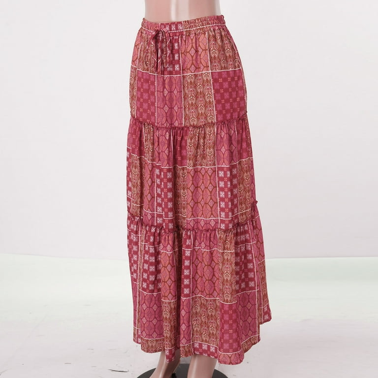 IDALL Maxi Skirt,Pleated Skirts Womens Long Boho Flowers
