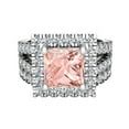 thumbnail image 4 of Wedding Ring Set for Women 14K White Gold Asscher Cut Pink Morganite Halo Rings Split Shank (I,I1), 4 of 5
