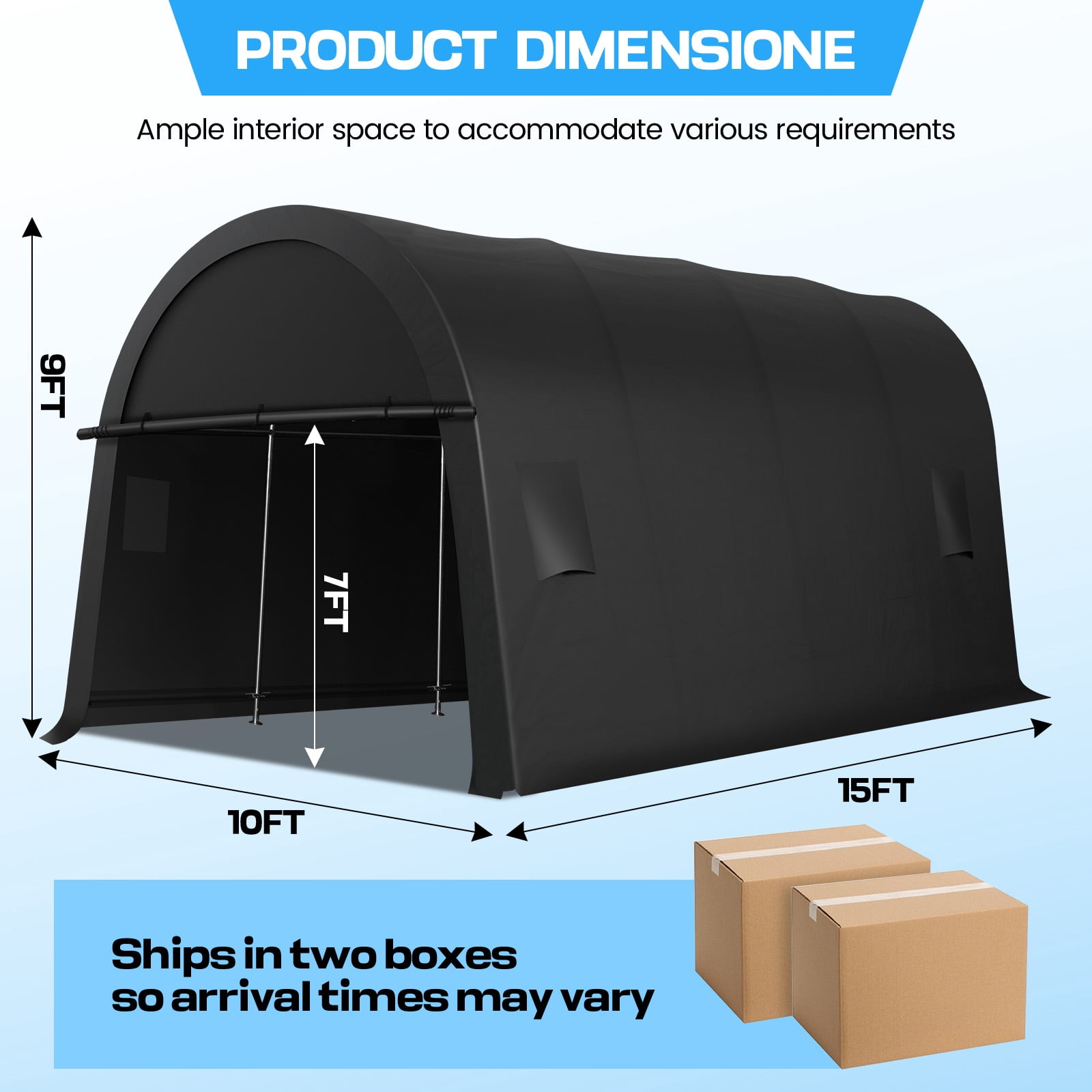 HOTEEL Carport 10x15ft Heavy Duty Portable Garage with All-Steel Metal Frame & Vents, All-Season Round Style Outdoor Storage Shed for Car, Truck, Boat, Patio Furniture Anti-Snow Waterproof