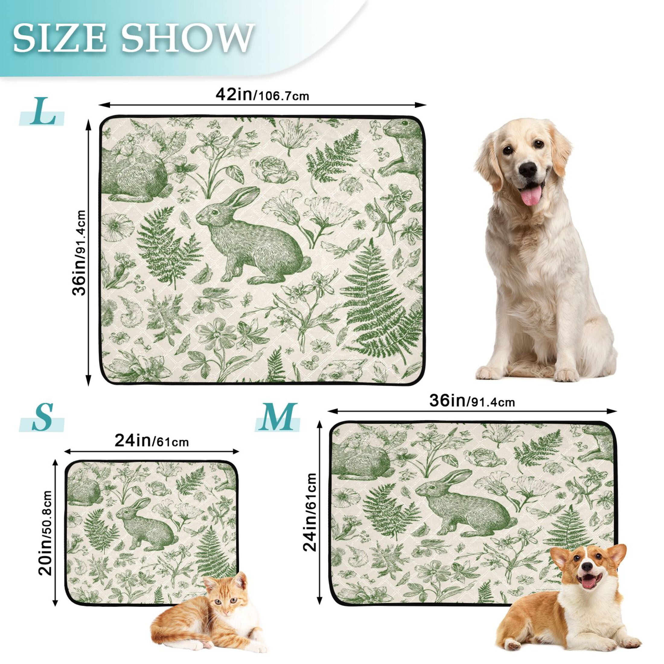 IAUYY Washable Pee Pads for Dogs Smallx3 Absorbent and Leak-Proof Non-Slip Reusable Puppy Pee Pads for Dogs Applicable to Playpen Potty Crate Retro Rabbit Illustration