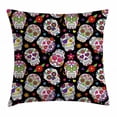 thumbnail image 1 of Sugar Skull Decor Throw Pillow Cushion Cover, Festive Graveyard Mexico Ritual Figures Mask Design on Black Backdrop, Decorative Square Accent Pillow Case, 20 X 20 Inches, Multicolor, by Ambesonne, 1 of 1