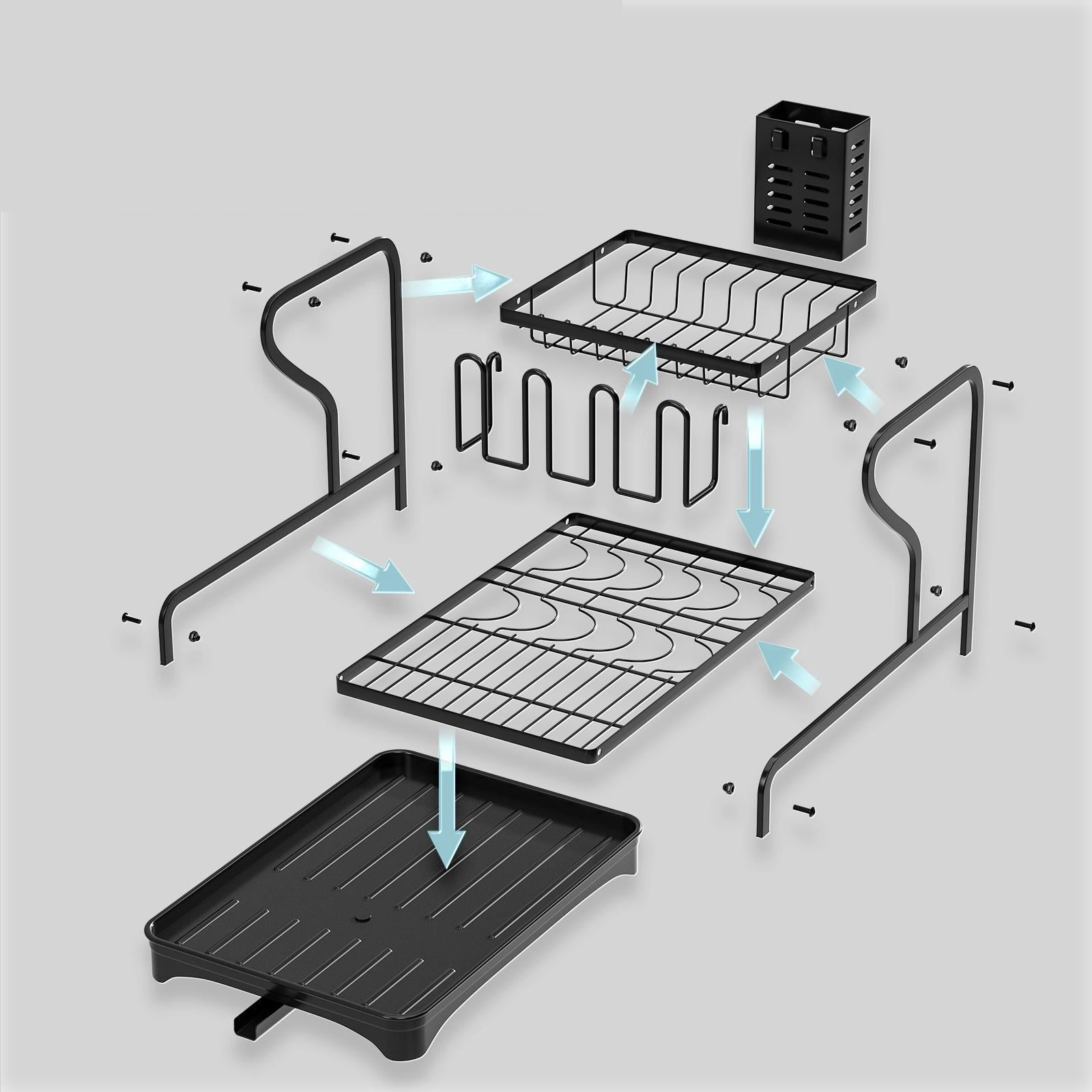 Fiocias Dish Drying Rack for Kitchen Counter with Drainboard Multipurpose Utensil Holder Black