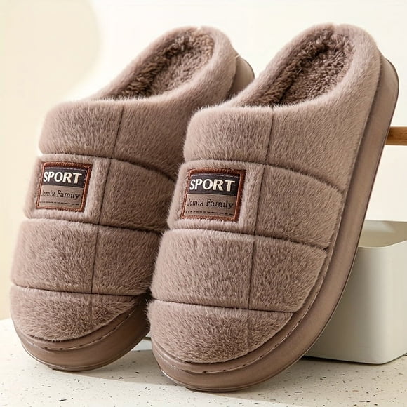 Dsseng Men‘s Cotton Slippers Thick Sole Fleece Warm Indoor Slippers Casual Fashion Style Avoid Sun Exposure Solid Color with Letter Print Autumn/Winter Season Indoor Use Slip-On F