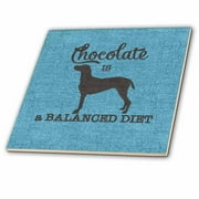 3dRose Chocolate IS a Balanced Diet Labrador Retriever Dog on Blue - Ceramic Tile, 12-inch