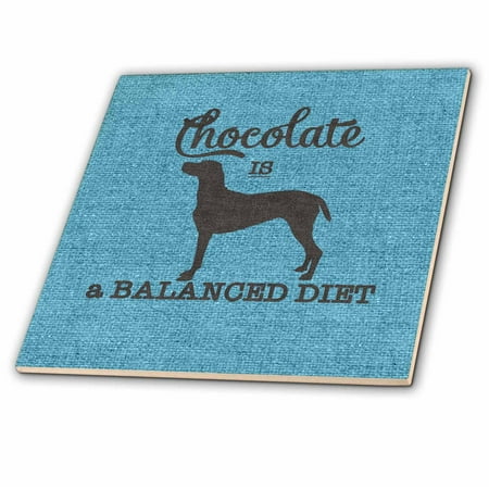 3dRose, Chocolate IS a Balanced Diet Labrador Retriever Dog on Blue, 12 Inch Ceramic Tile
