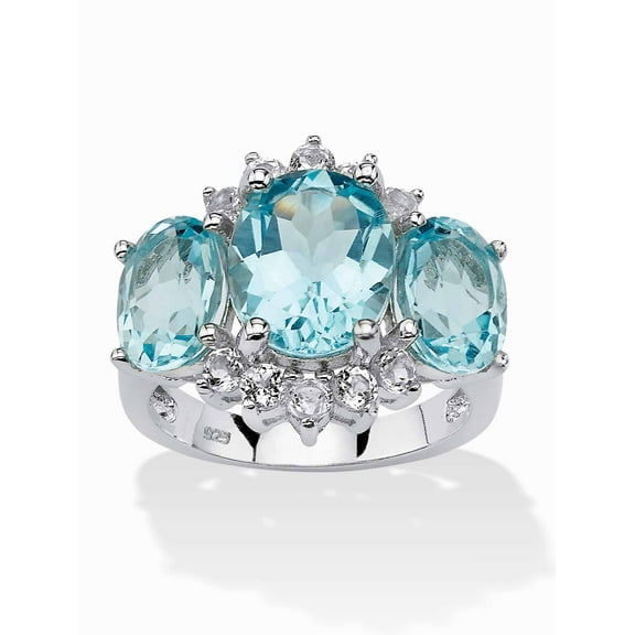 PalmBeach Jewelry 10.25 TCW Genuine Oval-Cut Blue and White Topaz Ring in Platinum-plated Sterling Silver