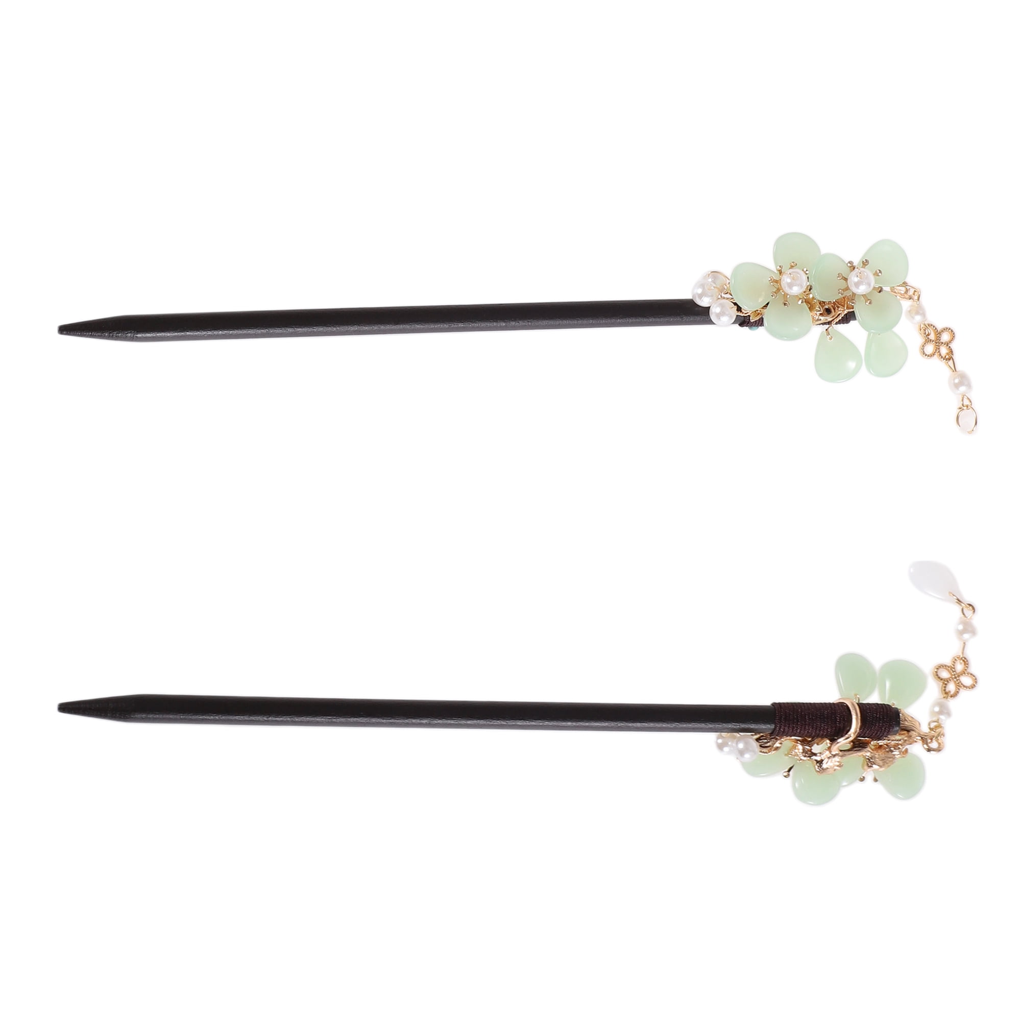 Unique Bargains Three-petal Flower Tassel Hair Chopstick for Women 1 Pc Black, Green