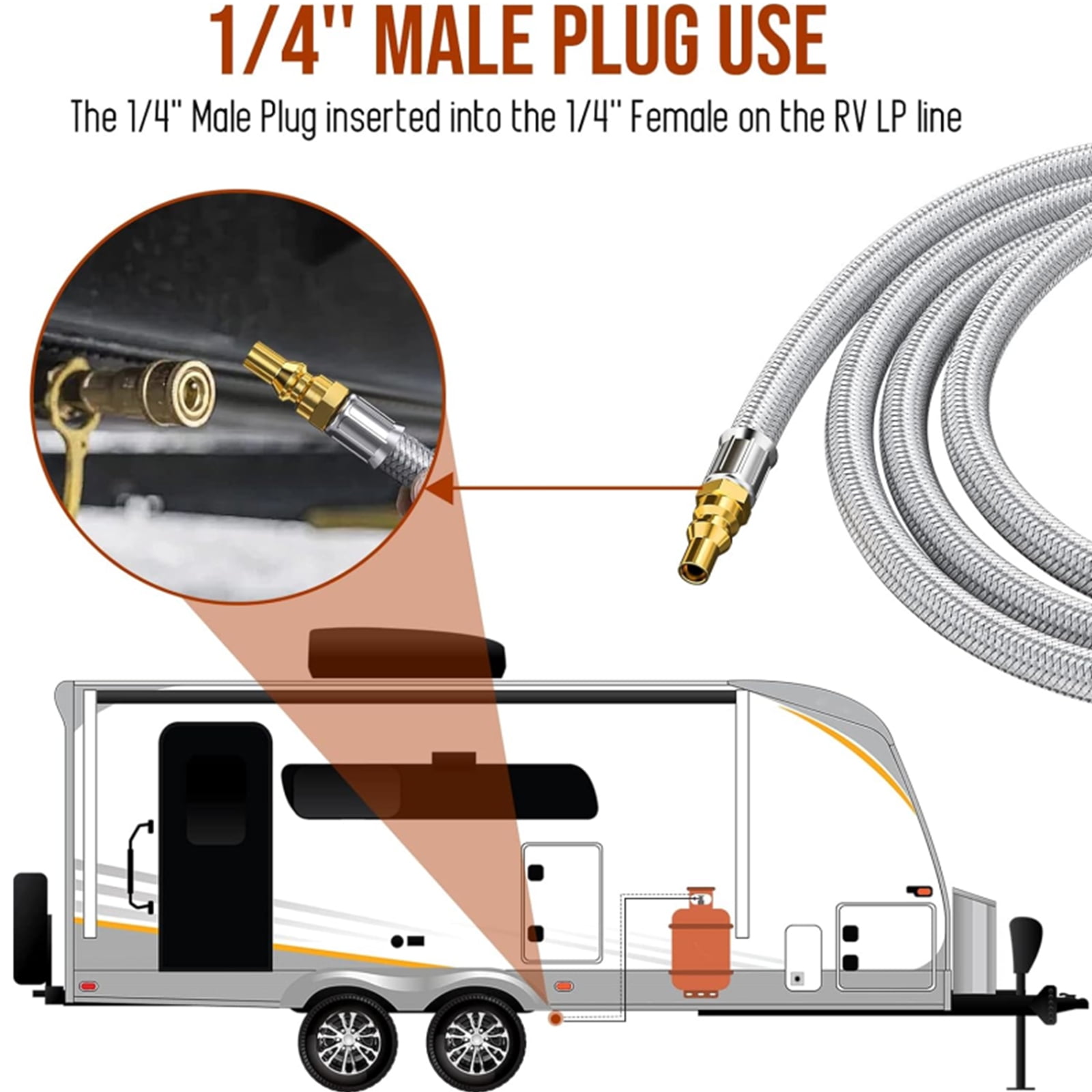 12FT 1/4'' Quick Disconnect Connect Propane Hose for RV to Grill, with Adapter Connects 1 LB Portable Appliance for Blackstone Griddle, Weber Q, Coleman Grill, Buddy Heaters and More, 3/8" Female Nut