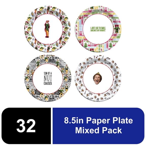 Glad Elf - Holiday 8.5in Round Paper Plate Mixed Pack - 32CT - 2 Facing color perf PDQ