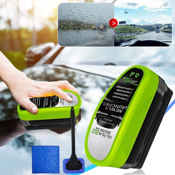 Juego de cepillos de limpieza de película de aceite para automóviles | Dispositivo de limpieza de vidrios para automóviles con loción de película de aceite de 120 ml | Kit de fregona hidrofóbica