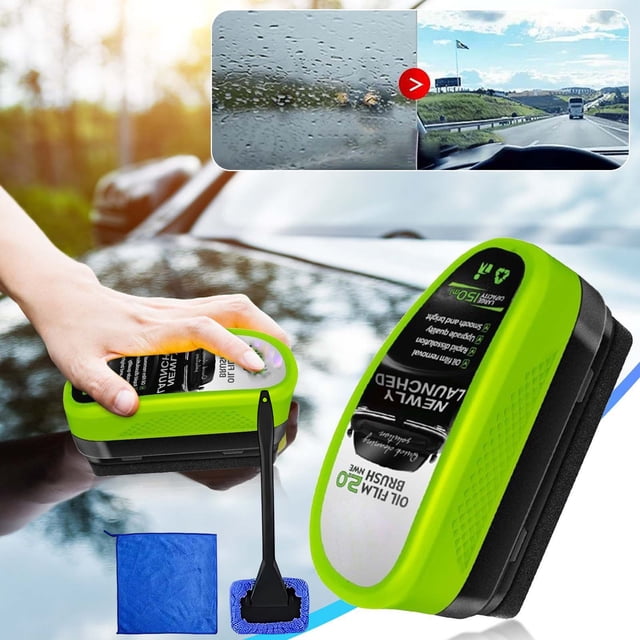 Juego de cepillos de limpieza de película de aceite para automóviles | Dispositivo de limpieza de vidrios para automóviles con loción de película de aceite de 120 ml | Kit de fregona hidrofóbica