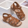 thumbnail image 4 of Summer Sandals for Girls Open Toe Cute Solid Strappy Slip on Outdoor Flat Shoes Breathable Hollow out Gladiator Dress Shoes Brown 6 Toddler, 4 of 8