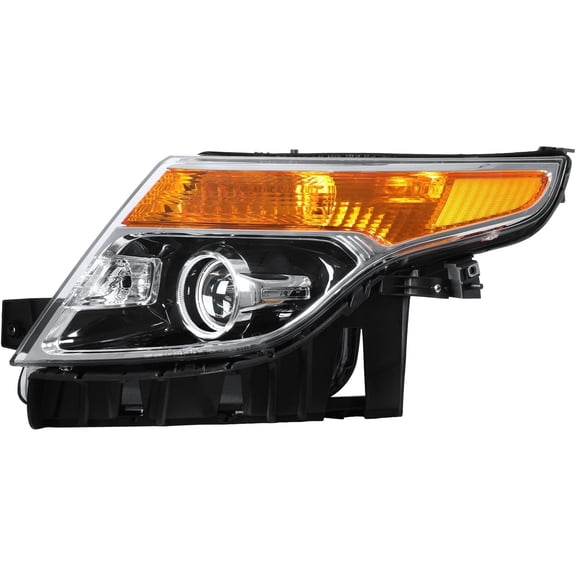 HOUGEET Compatible with Ford Explorer Halogen 2011-2015 Chrome Housing Headlight Left Side with Bulb(s)