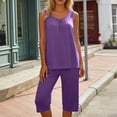 thumbnail image 2 of Bovxnpu Women's Pajamas Set 2 Piece Loungewear Set Ruffled Tank Pajama Elastic Waist Capris Loungewear Sleepwear Set Sleepwear, 2 of 8