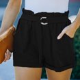 thumbnail image 2 of Pantalones cortos de verano de talle alto para mujer, pantalones cortos informales con cintura elástica y volantes, con cinturón de bolsillos, 2 of 6