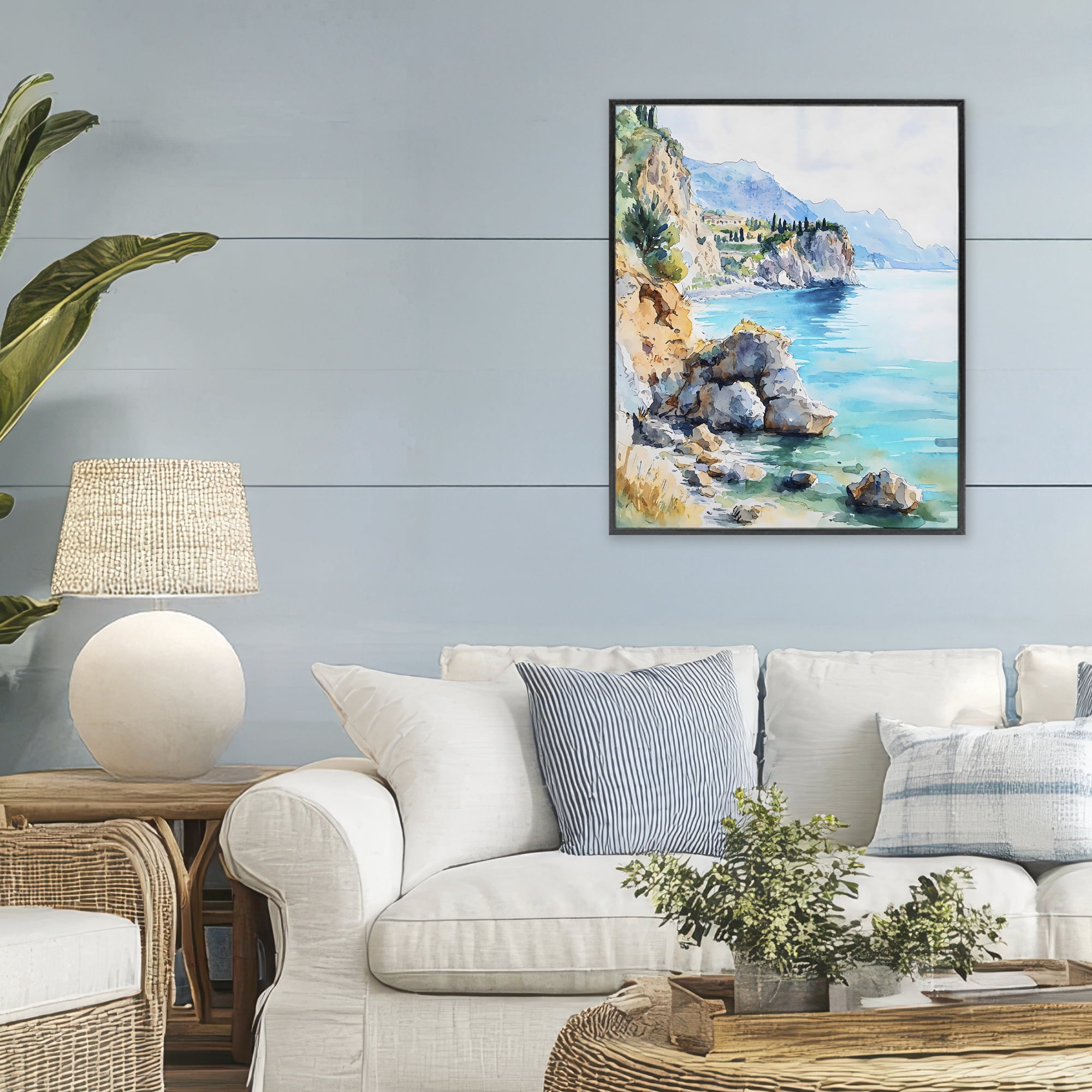 Stupell Industries Azure Italian Coastline Black Framed Giclee Art, design by LSR Design Studio