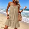 thumbnail image 1 of XiYing Robes pour Femmes, Robe d'Été en Lin à Bretelles Spaghetti pour Femmes, Sans Manches Ajustable, Ourlet à Volants, Plage, Vacances, Décontractée, Coupe Ample, S-TTG, 1 of 9