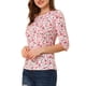 thumbnail image 4 of Camiseta básica de ajuste slim con cuello redondo y mangas de codo para mujeres INSPIRE CHIC, T-shirt impresa 2XL blanca con flores, 4 of 7