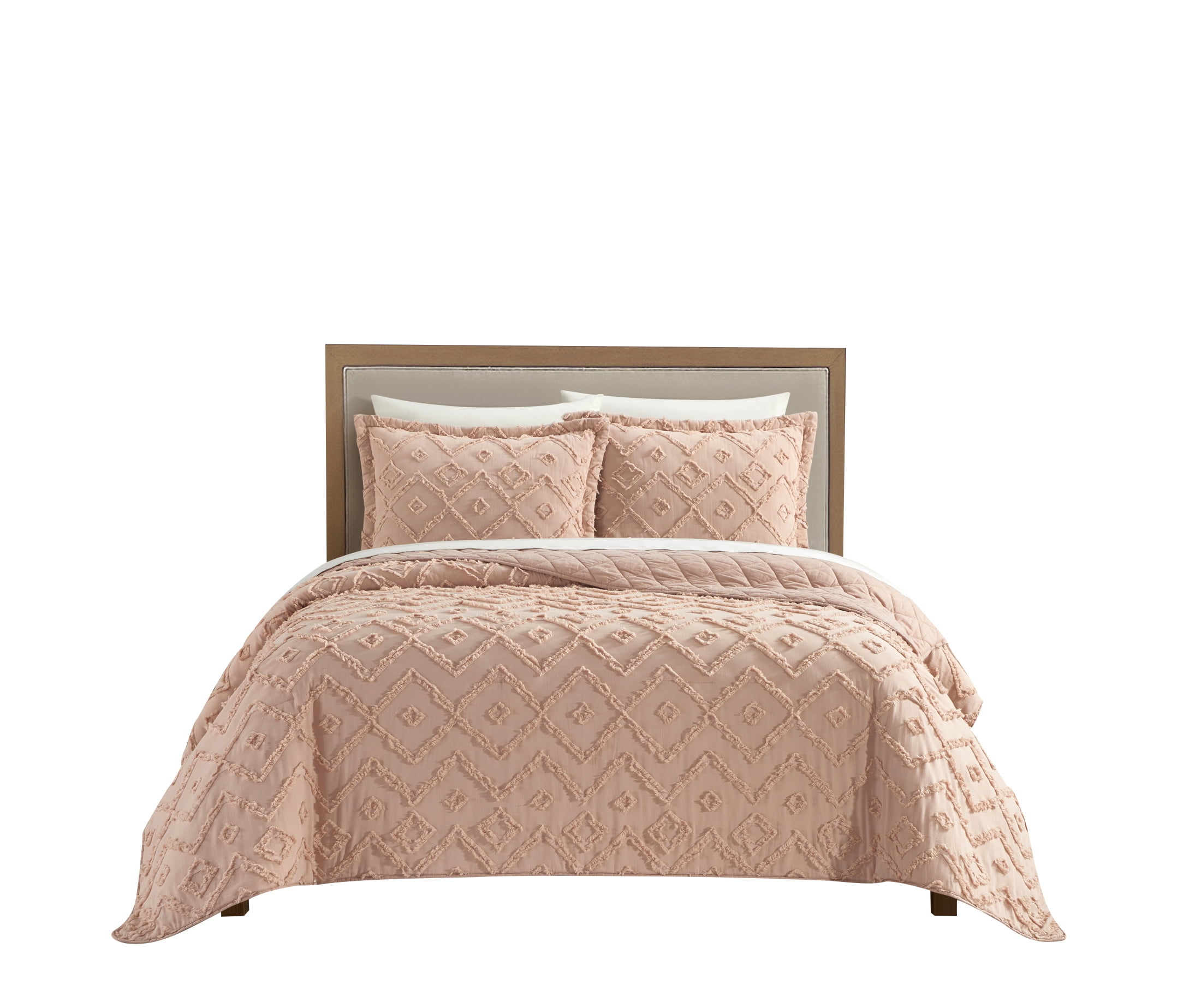 Chic Home Kade 3-Piece Jacquard Cotton Quilt Set, Queen, Dusty Rose