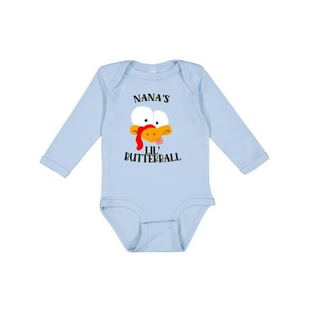 

Inktastic Thanksgiving Nana s Lil Butterball Cute Turkey Face Gift Baby Boy or Baby Girl Long Sleeve Bodysuit