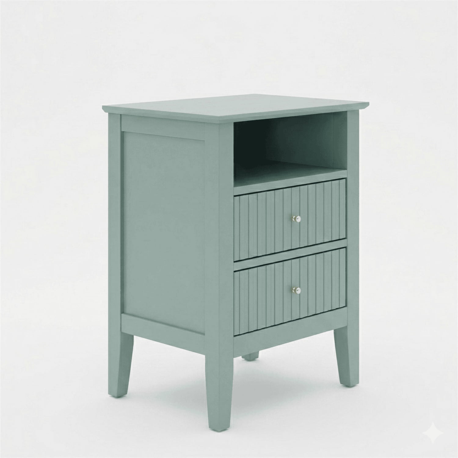 Hommoo 18"W Wooden Fluted Nightstand with 2 Drawers & Open Shelf, Modern Bedroom Sofa Side Table, Green