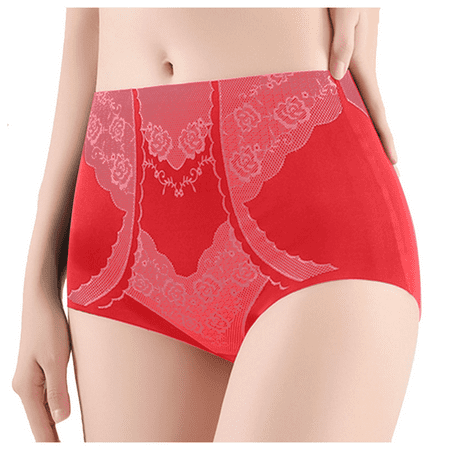 Fulorrnie Underwear for Women Plus Size Seamless Tummy Control High Waisted Panty Thong Elastic Waist Banded Panties  Red  XXL
