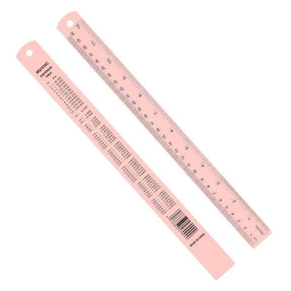 Uxcell 30cm/12" Metal Ruler, 2 Pack Aluminum Alloy Rulers with Centimeters, Millimeters, Inches and Conversion Table Straight Edge Ruler for Writing Machinist Drafting, Pink