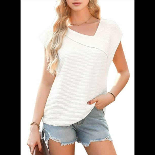 Blusas Elegantes e Informales de Corta para Mujer, Blancas, Talla XXL