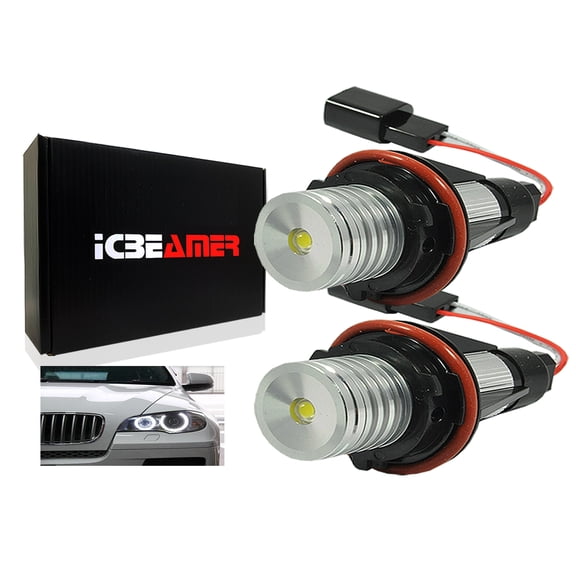 ICBEAMER for BMW E39 E53 E60 E61 E63 E64 E65 E66 E87 LED 12V 6W White Angel Eyes Halo Light Bulbs Lamps Can Replace OEM Factory Light Bulbs [Pack of 2 pcs]