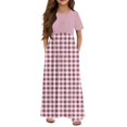 thumbnail image 3 of Girls Summer Sundress Plaid Maxi Dress Short Sleeve Casual Summer Dresses with Pockets Perfect for Parties & Daily Wear ,Sie:140, 3 of 6