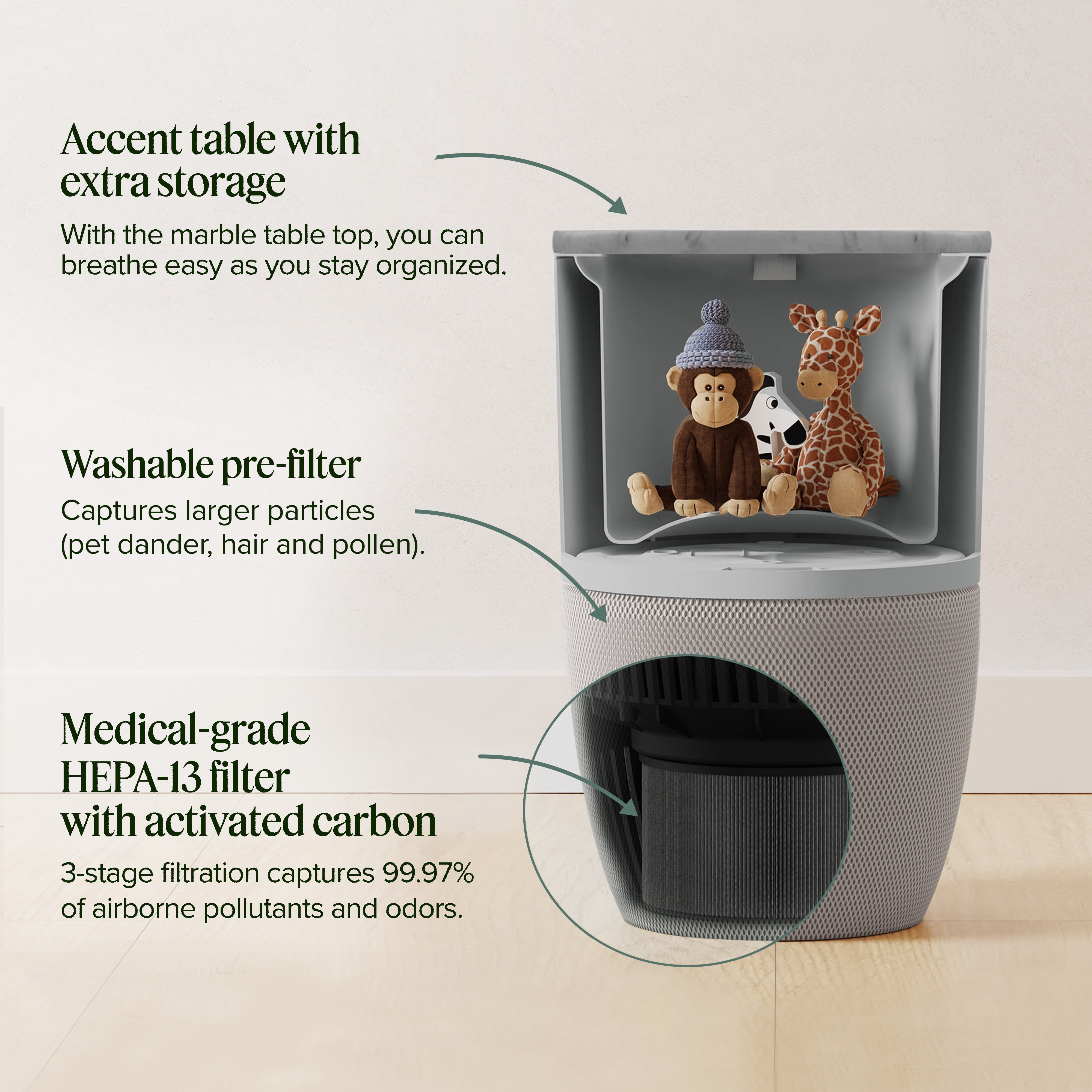 Dupray Bloom™ Smart Air Purifier, Gray Special Edition with Medical-Grade HEPA-13 Filter and Washable Pre-Filter