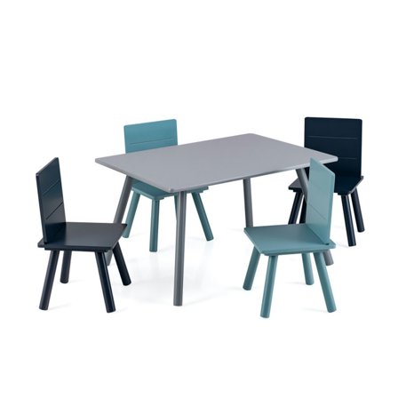 Spaco 5 Pieces Kids Wooden Activity Play Furniture Set with Building Blocks-Blue, Toddler Table and Chair Set for Arts & Crafts, Snack Time, Homeschooling, Homework