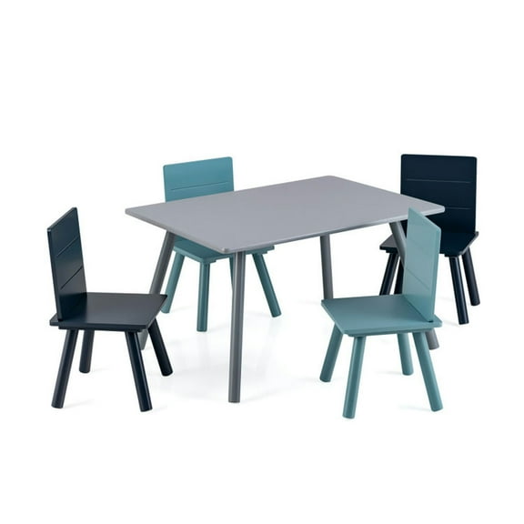 Spaco 5 Pieces Kids Wooden Activity Play Furniture Set with Building Blocks-Blue, Toddler Table and Chair Set for Arts & Crafts, Snack Time, Homeschooling, Homework