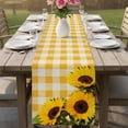 thumbnail image 4 of Spring Sunflowers Table Runner - 108 Inch Long Yellow White Plaid Farmhouse Rustic Cotton and Linen Blended Dress Scarves Farmhouse Table Runner for Kitchen Dining, Coffee Table, 13" x 108", 4 of 8