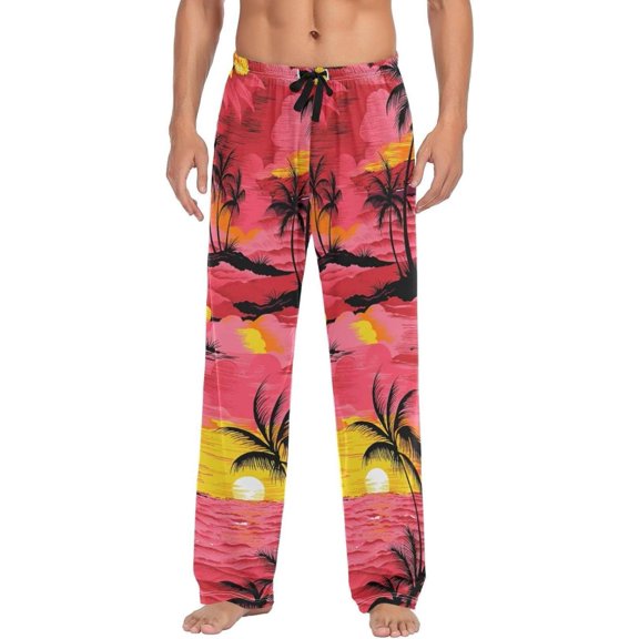 Sunset Palm Trees Ghost Pajama Pants, Men's Lounge Pants Light with Drawstring and Pockets, Christmas New Year Birthday Father's Day Gifts, X-Large