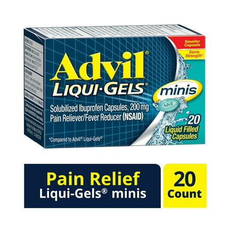 Advil Liqui-Gels minis (20 Count) Pain Reliever / Fever Reducer Liquid Filled Capsule, 200mg Ibuprofen, Easy to Swallow, Temporary Pain