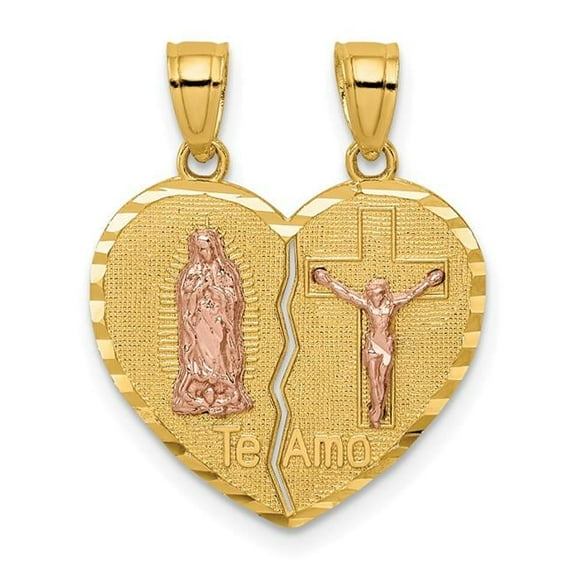 Finest Gold 14K Two-Tone Reversible Lady of Guadalupe&Crucifix Breakapart Pendant