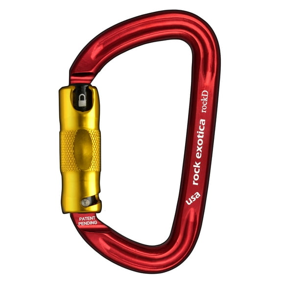Rock Exotica rockD 2-Stage Twist-Lock Red Carabiner - Heavy Duty Locking Carabiner for Rock Climbing and Professional Climbing Gear - High Strength Aluminum Frame – Made in The USA