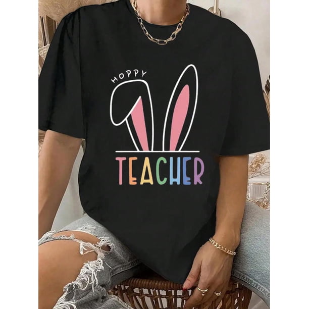 Camisetas de Pascua 100 % algodón para mujer, con estampado gráfico de leopardo y conejo de Pascua, para adultos, hombres, mujeres, adolescentes, jóvenes.