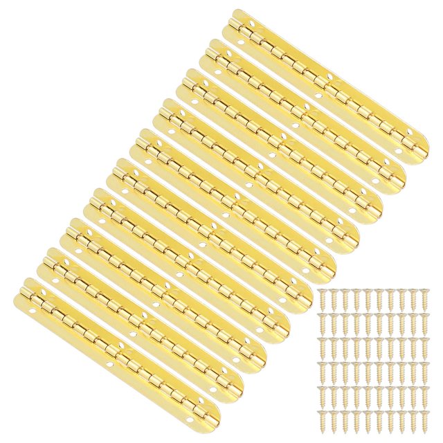 Lot de 10 charnières ovales de 100 mm pour boîte en bois, charnières à 90 degrés, jaunes, à longue bande, à boucle