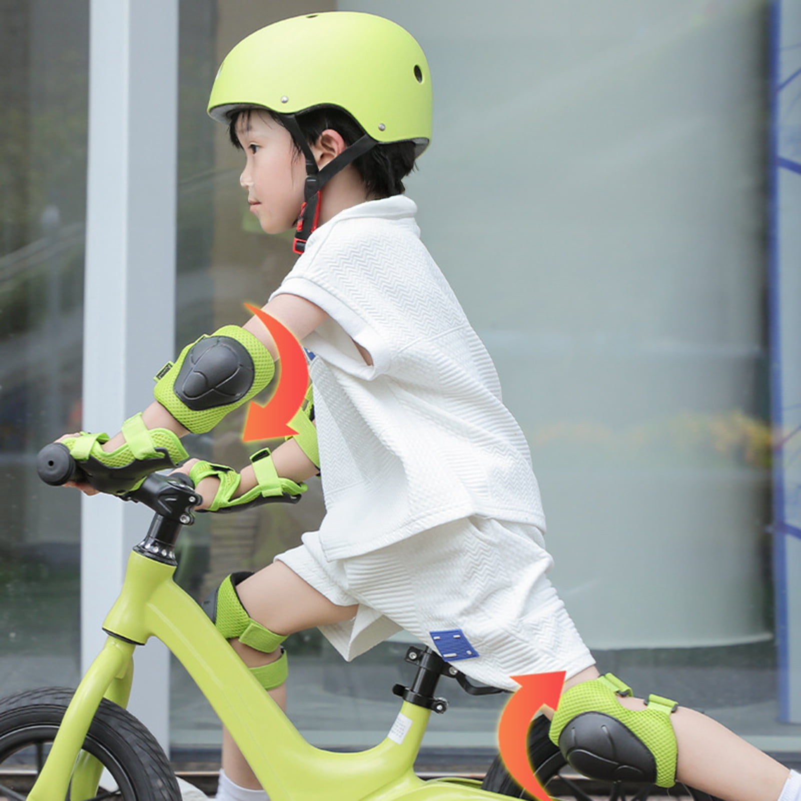 Hyasfey 7Pcs/Set Kids Cycling Protective Gear Kit Roller Skate Skateboard Skating Bike Scooter Adjustable Helmet Knee Elbow Pad Wrist Guard Protector