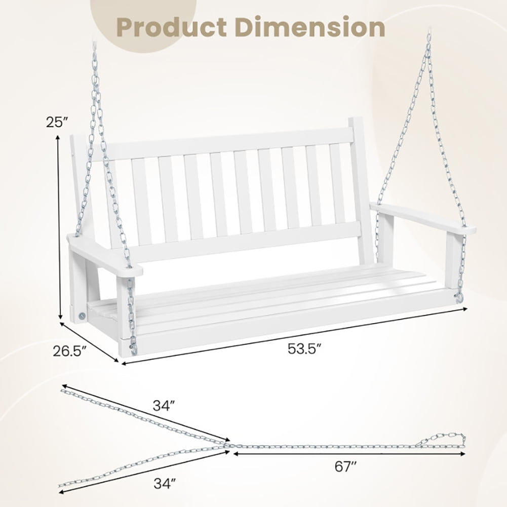 Aimee Lii 2-Person Wooden Outdoor Porch Swing with 500 lbs Weight Capacity, Swing Chair Outdoor, White