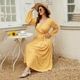thumbnail image 2 of Women Plus Size V Neck Wrap Maxi Dress High Waist Ruffle Summer Casual Dress with Belt Long Sleeve, 2 of 5