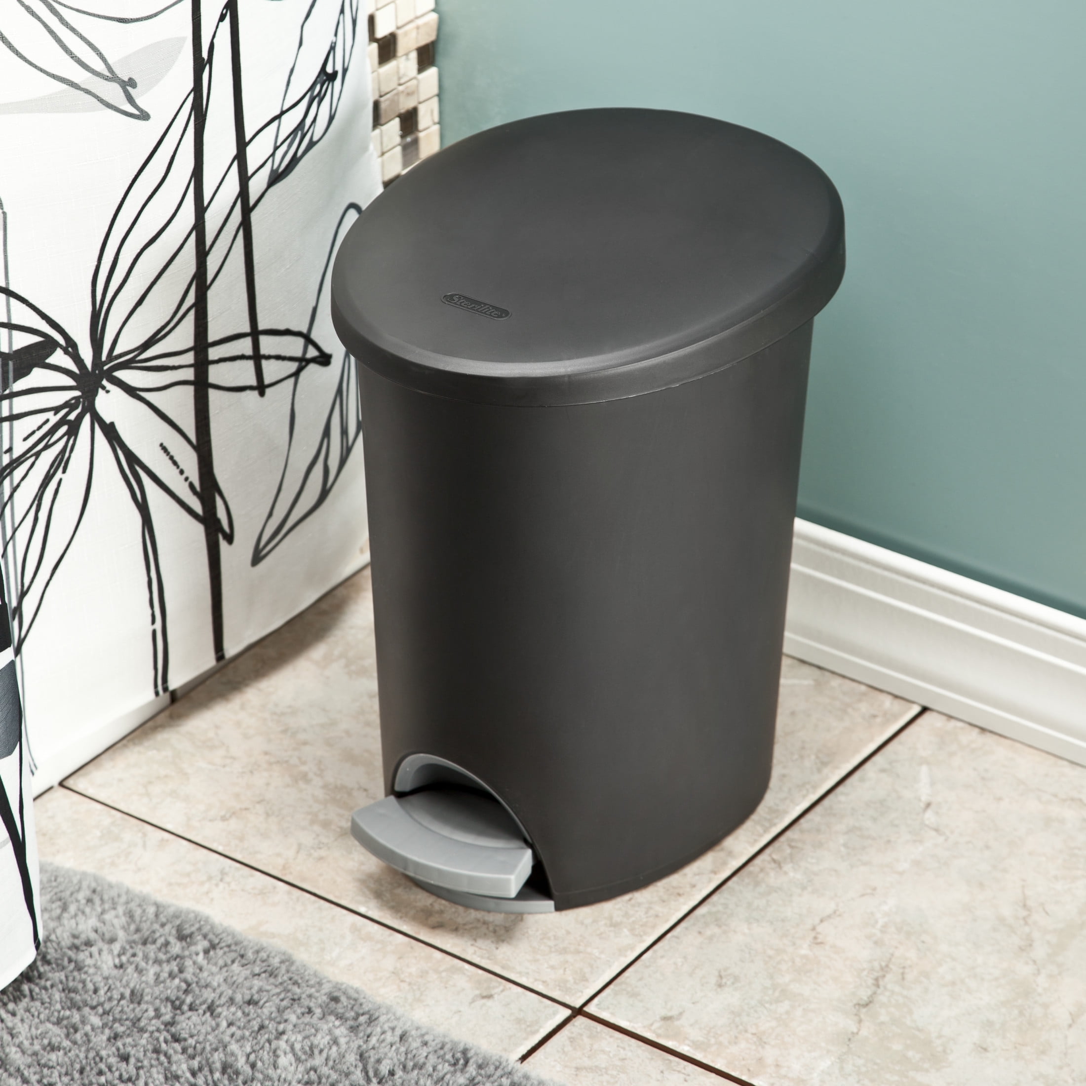 Sterilite Small Bathroom Trash Can, 2.6 Gallon Plastic Garbage Bucket Bin
