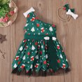 thumbnail image 2 of Odeerbi Toddler Girls Christmas One Shoulder Dresses Cute Tulle Patchwork Irregular Hem Dress Kids Sleeveless Snowflake Print Dress with Headband Set Toddler Girls Clothes, 2 of 9