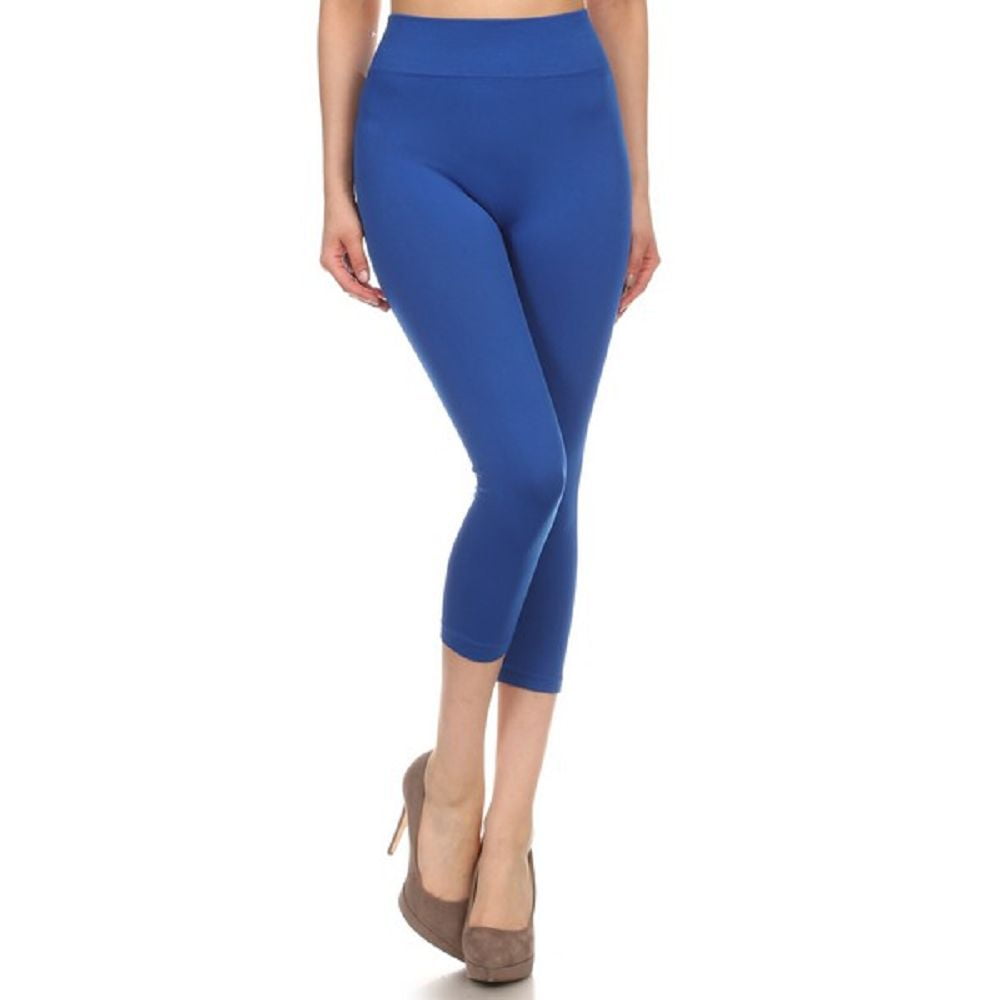 Women Capri Strechy Leggings Tights Slimming Seamless Pants, Blue, Plus ...