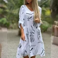 thumbnail image 2 of Vestido holgado con cuello en V para mujer, Jersey de manga de siete cuartos, doble bolsillo, empalme, informal, con dobladillo grande, 2 of 4
