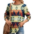 thumbnail image 1 of Camiseta holgada de manga larga marrón con cuello redondo y estampados vintage Ethnic Chic, 1 of 5